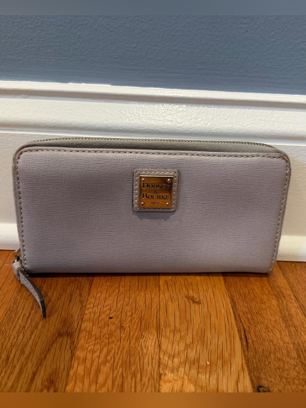Dooney & Bourke Light Gray Zip Wallet with Branded Plaque
